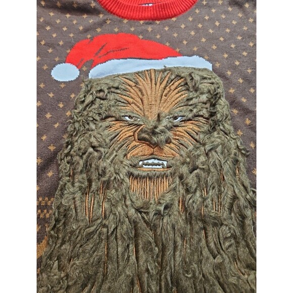 Star Wars Chewbacca Furry Face Santa Hat Adult Small Ugly Christmas Sweater - Picture 9 of 16